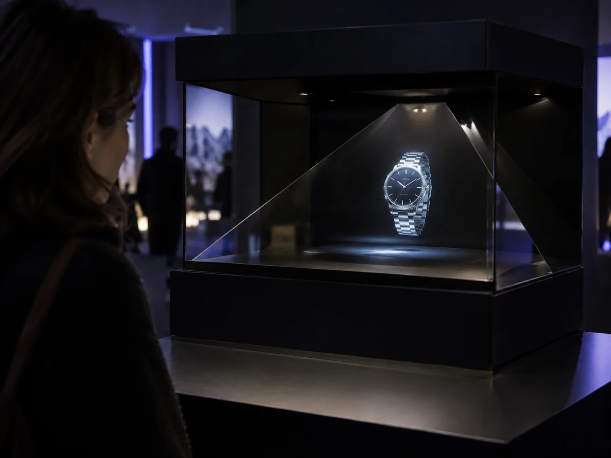 AI-generated concept: A reflective display enclosure for a Pepper’s Ghost concept